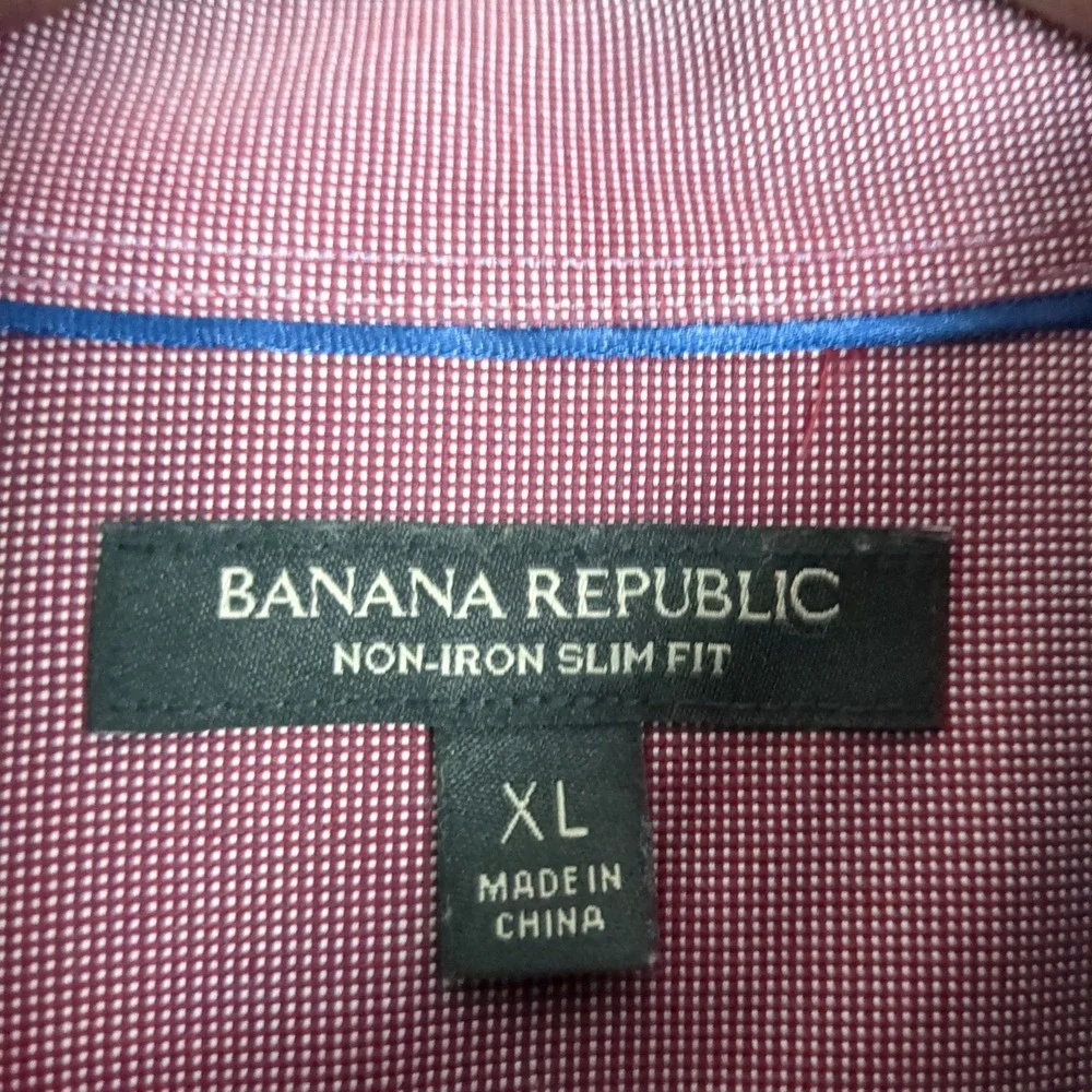 Banana Republic Mens XL Non-Iron Slim Fit Dress‎ Shirt Micro-Check Long Sleeve
